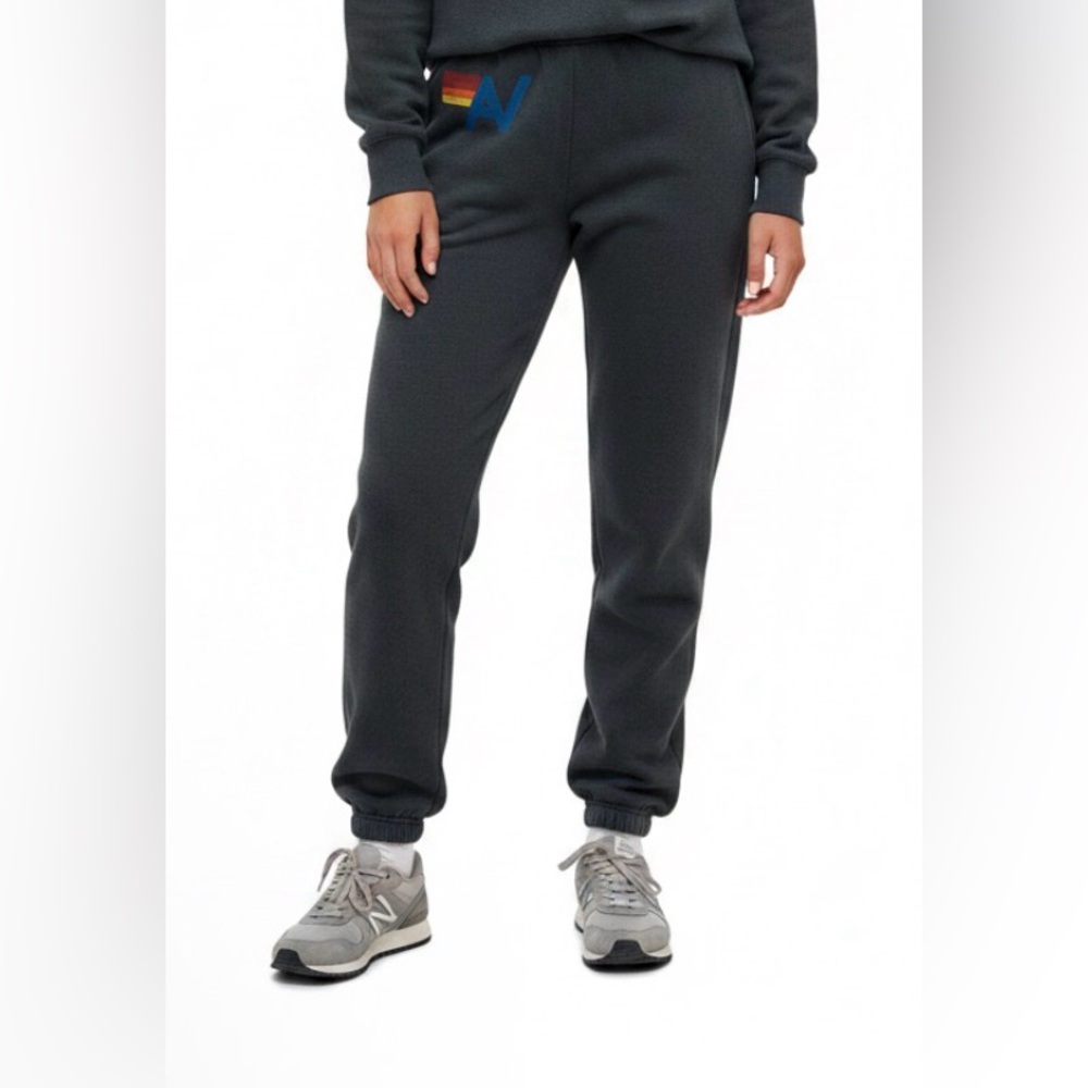 Aviator Nation Charcoal black Logo Sweatpants Jogger Stretch Pants Size Small